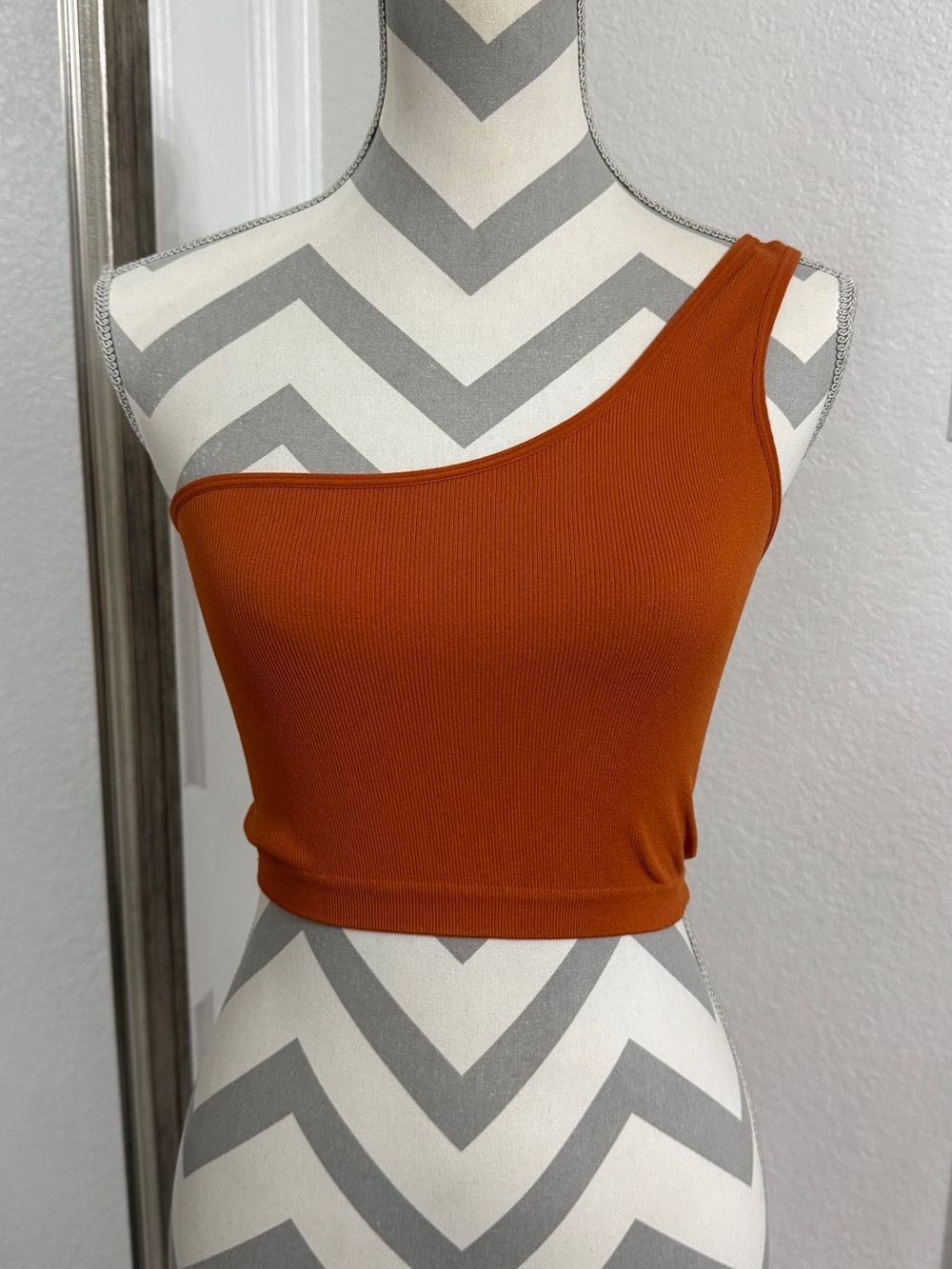 Forever 21 One-Shoulder Ribbed Crop Top in Rust